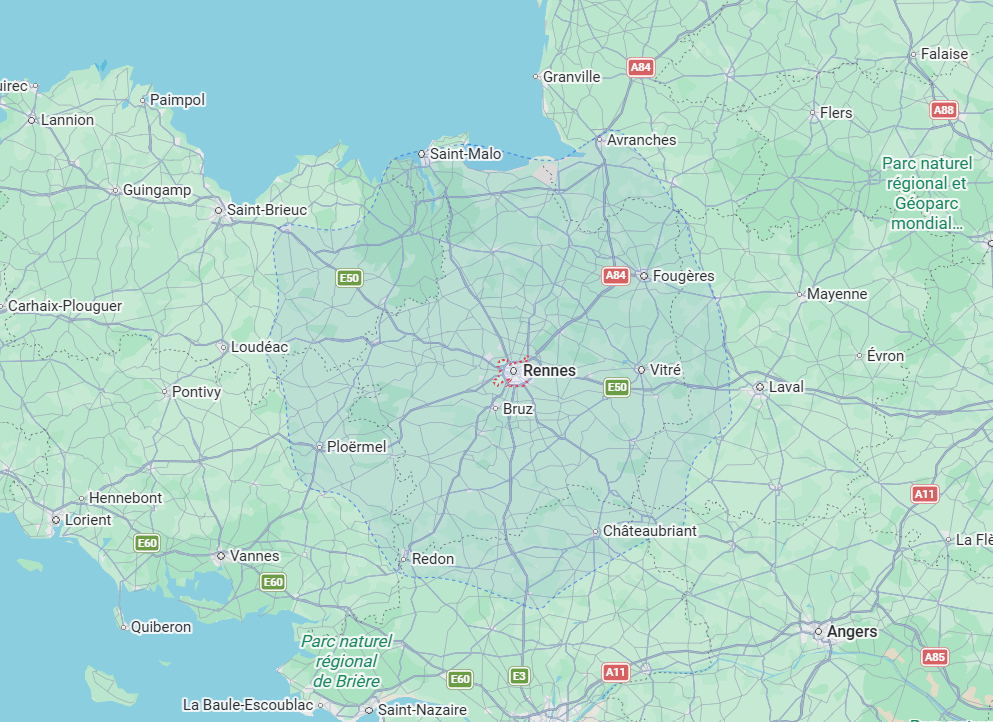Zone d’intervention de Marie Jolivet autour de Rennes